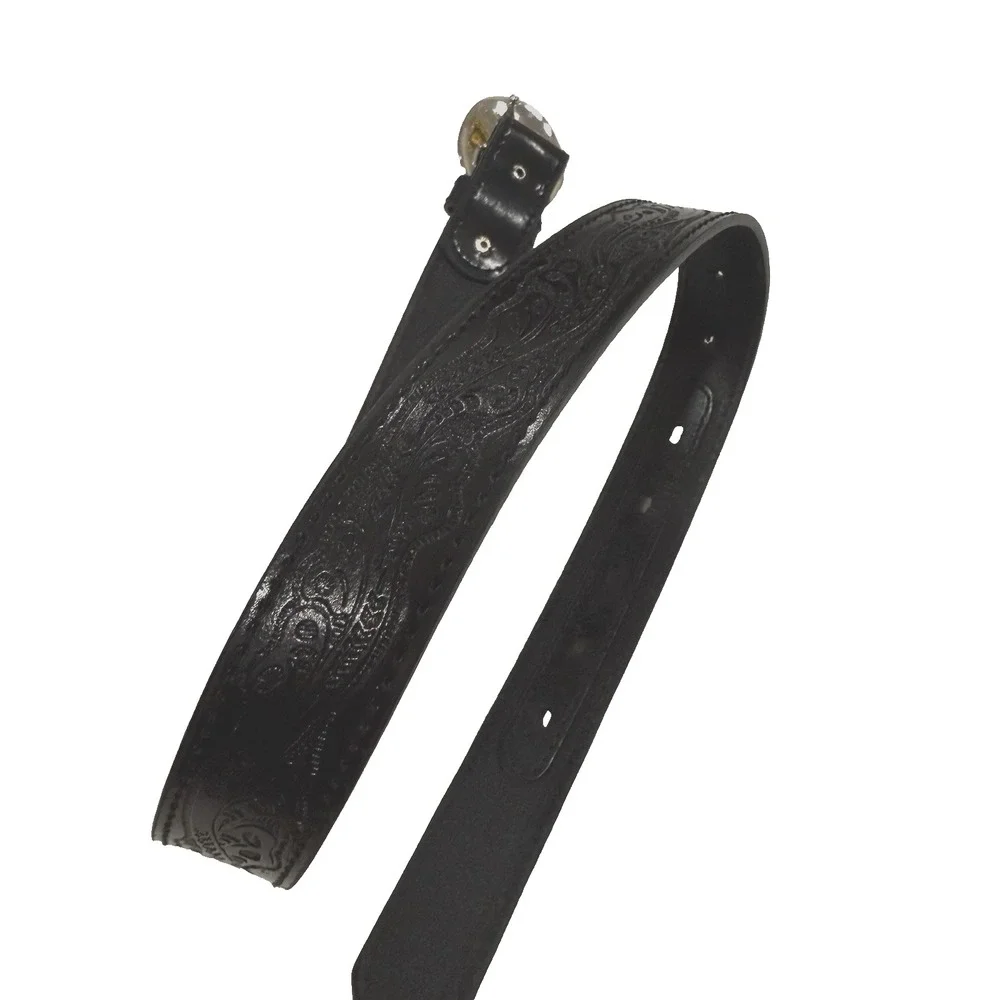 Nocona Leather Belt Boy Sz 28 Bull Rider Buckle Western Cowboy Black Tooled
